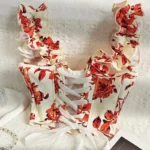 Crop top bustier fleuri blanc et rouge avec laçage dos Capucine (5) Crop top bustier fleuri blanc et rouge avec laçage Capucine