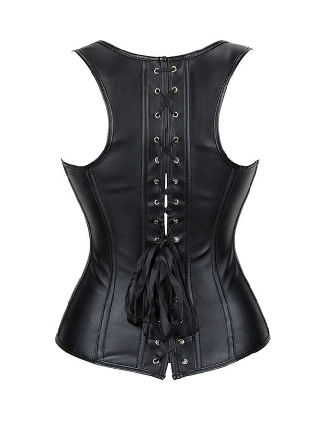 corset noir en simili cuir à bretelles avec laçage arrière et coupe cintrée Valkyrie