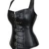 corset steampunk noir simili cuir Valkyrie, détail sangles et zip frontal