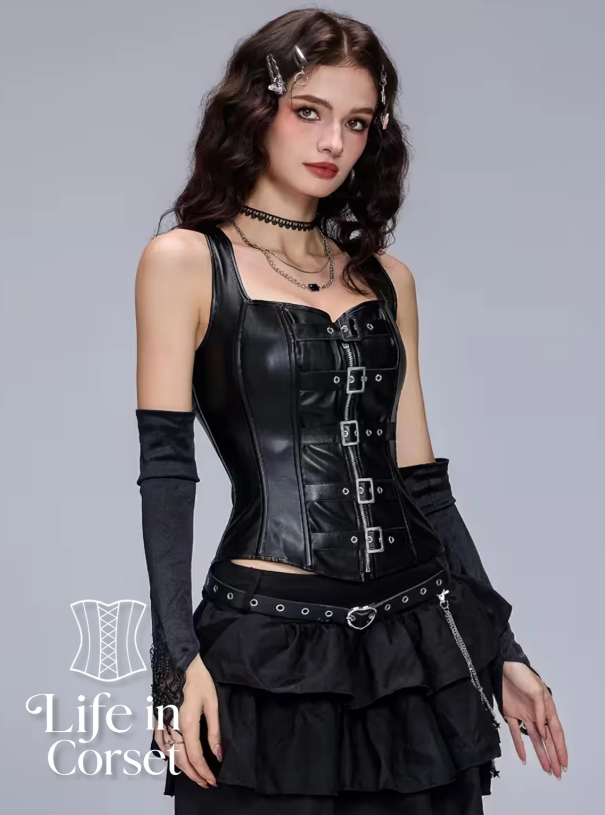 Bustier simili cuir à bretelles Valkyrie (profil)
