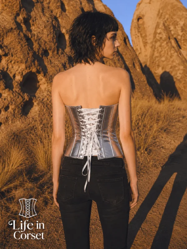 Corset argenté léopard métallisé Callista (vue de dos) Corset argenté léopard métallisé Callista