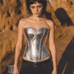 Corset argenté léopard métallisé Callista (vue de face) Corset argenté léopard métallisé Callista