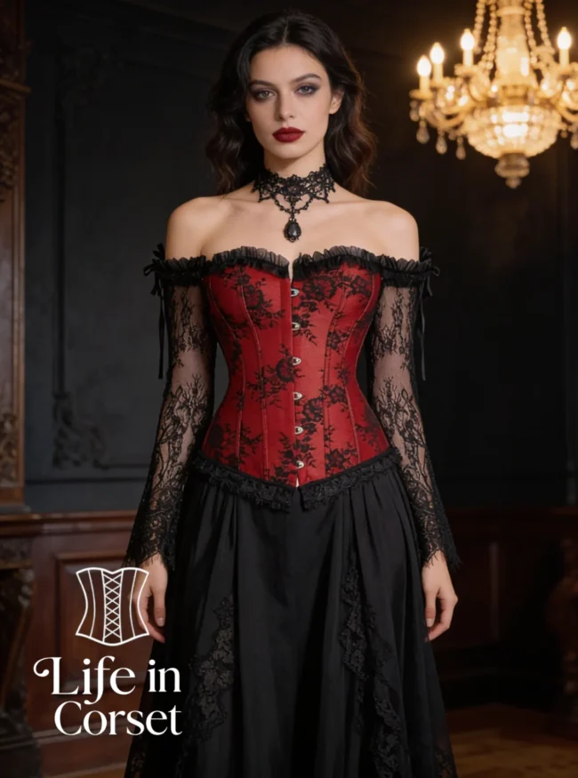 Corset gothique rouge à manches longues en dentelle Drusilla (1) Corset gothique rouge à manches longues en dentelle Drusilla (1)