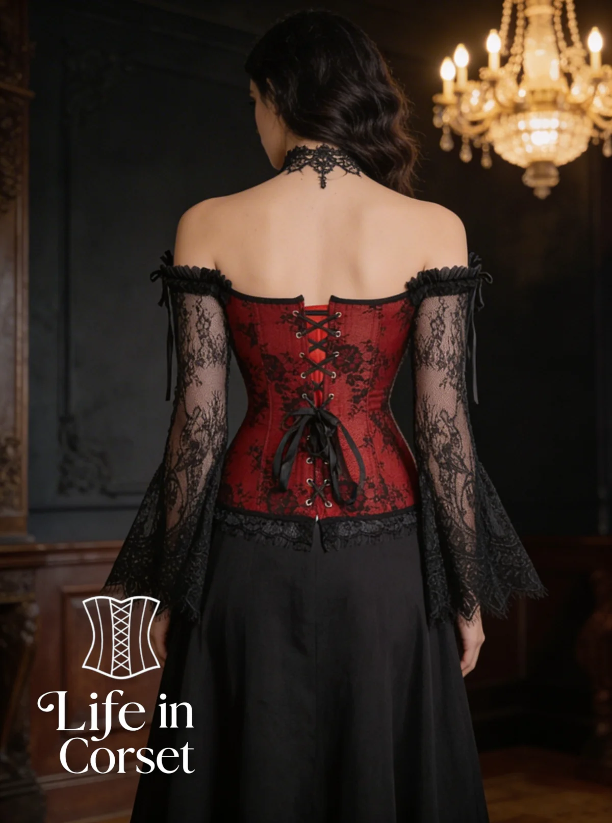 Corset gothique rouge à manches longues en dentelle Drusilla (2) Corset gothique rouge à manches longues en dentelle Drusilla (2)