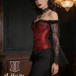Corset gothique rouge à manches longues en dentelle Drusilla (3) Corset gothique rouge à manches longues en dentelle Drusilla (3)