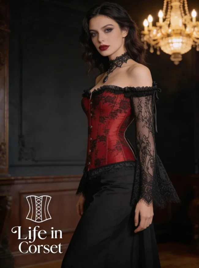 Corset gothique rouge à manches longues en dentelle Drusilla (3) Corset gothique rouge à manches longues en dentelle Drusilla (3)