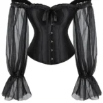 corset noir baroque Ismeria en satin avec manches longues (vue produit seul) corset noir baroque Ismeria en satin avec manches longues (vue produit seul)
