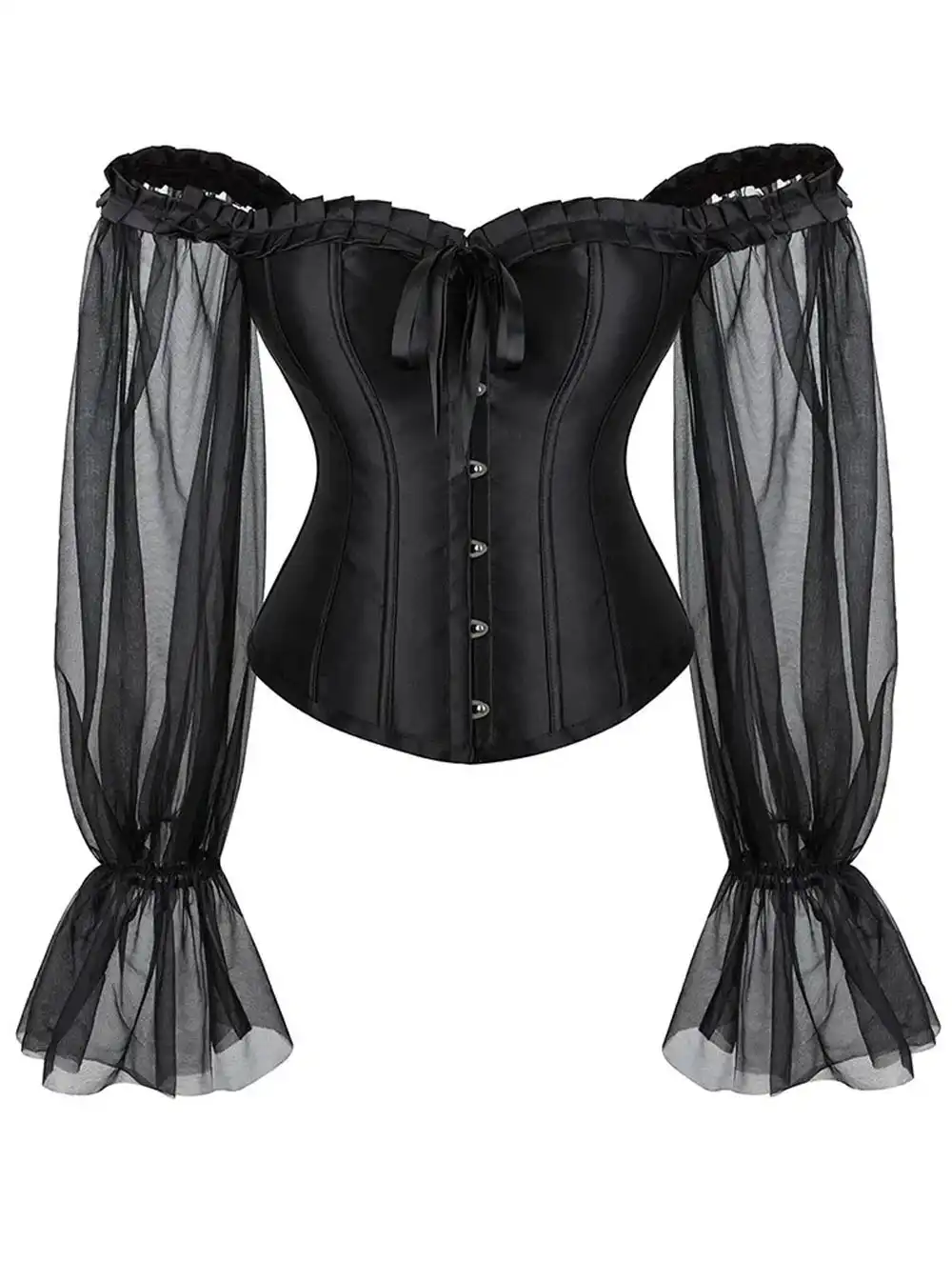 corset noir baroque Ismeria en satin avec manches longues (vue produit seul) corset noir baroque Ismeria en satin avec manches longues (vue produit seul)