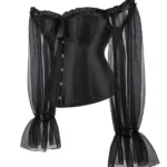 corset noir baroque Ismeria en satin avec manches longues (vue de trois quarts) corset noir baroque Ismeria en satin avec manches longues (vue de trois quarts)