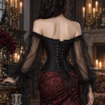 Corset noir baroque à manches longues Ismeria (vue de dos) Corset noir baroque à manches longues Ismeria