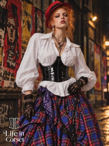 Corset serre-taille effet latex noir Kaya 2 Corset serre-taille effet latex noir Kaya