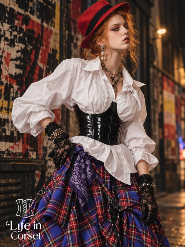 Corset serre-taille effet latex noir Kaya Corset serre-taille effet latex noir Kaya