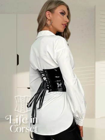 Corset serre-taille effet latex noir Kaya (dos)