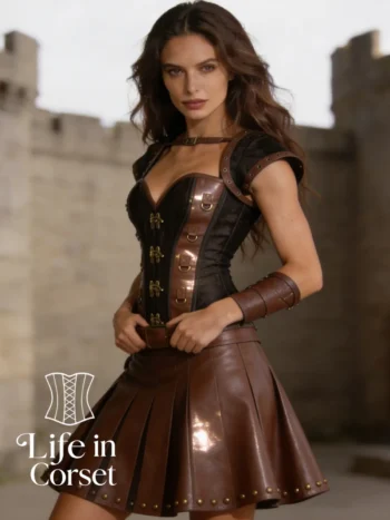 Corset guerrière médiévale cuir et laiton Althea Corset guerrière médiévale cuir et laiton Althea