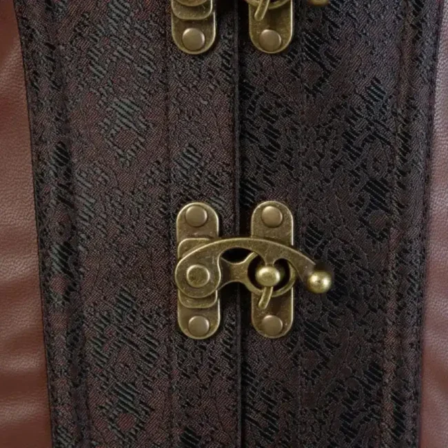 Corset guerrière médiévale cuir et laiton Althea (buscs dorés)