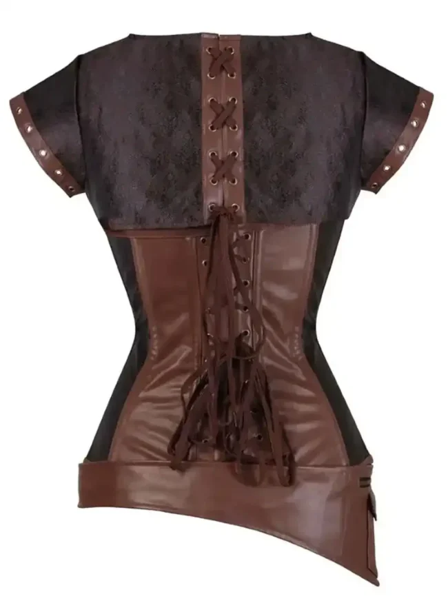 Corset guerrière médiévale cuir et laiton Althea (dos)