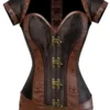 Corset guerrière médiévale cuir et laiton Althea (face)