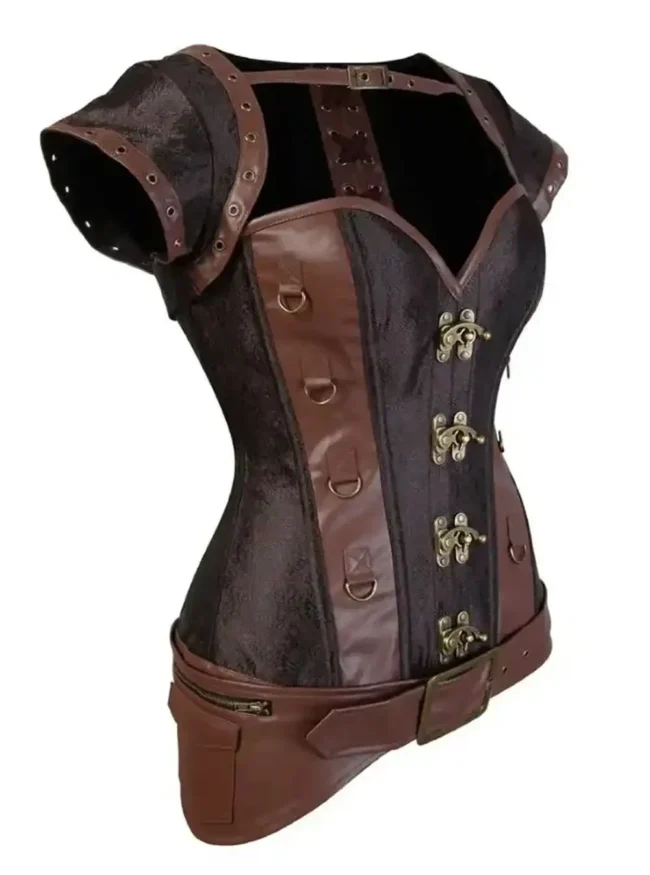 Corset guerrière médiévale cuir et laiton Althea (profil)