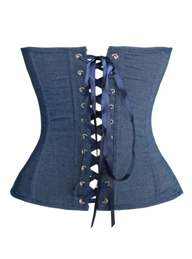 Corset jean bleu bustier Jane (vue de dos) Corset jean bleu bustier Jane (vue de dos)