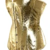 Corset or doré et motifs léopard vue profil fond blanc Corset or doré et motifs léopard vue profil fond blanc