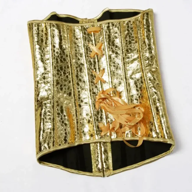 Corset or doré et motifs léopard vue arrière laçages Corset or doré et motifs léopard vue arrière laçages