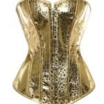 Corset or doré et motifs léopard vue de face fond blanc Corset or doré et motifs léopard vue de face fond blanc