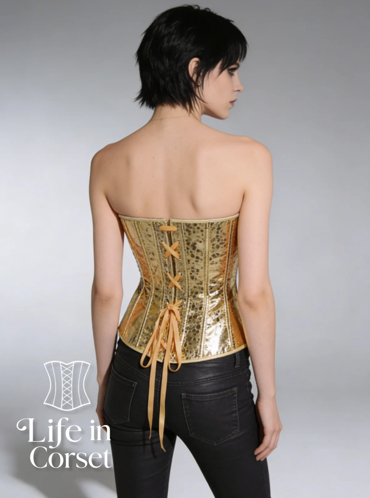 Corset or doré et motifs léopard Solyne (arrière) Corset or doré et motifs léopard Solyne (arrière)
