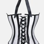 Corset rayé noir et blanc Freya vu de dos avec laçage en ruban de satin noir