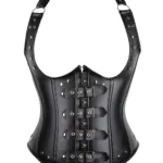 Corset sous poitrine en cuir noir grande taille Ivana (vue réelle, face) Corset sous poitrine en cuir noir grande taille Ivana (vue réelle, face)