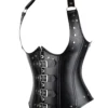 Corset sous poitrine en cuir noir grande taille Ivana (vue réelle, profil)