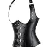 Corset sous poitrine en cuir noir grande taille Ivana (vue réelle, profil) Corset sous poitrine en cuir noir grande taille Ivana (vue réelle, profil)
