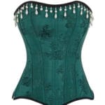 Corset vert jacquard Aurelia avec perles blanches, silhouette galbée Corset vert jacquard Aurelia avec perles blanches, silhouette galbée