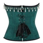 Corset vert Aurelia à perles et laçage noir – porté en tenue de soirée Corset vert Aurelia à perles et laçage noir – porté en tenue de soirée