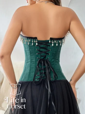 Corset vert bijou avec perles Aurelia (arrière)