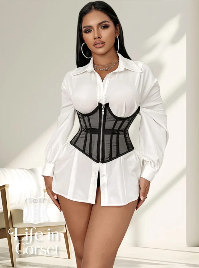 Serre-taille noir transparent zippé Ornélia (vue de face) Serre-taille noir transparent zippé Ornélia (vue de face)