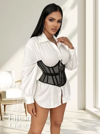 Serre-taille noir transparent zippé Ornélia (vue de profil)