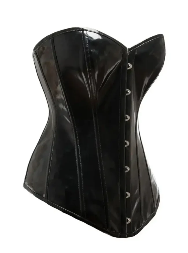 corset en vinyle noir nyxia (détail vue de profil) corset en vinyle noir nyxia (détail vue de profil)