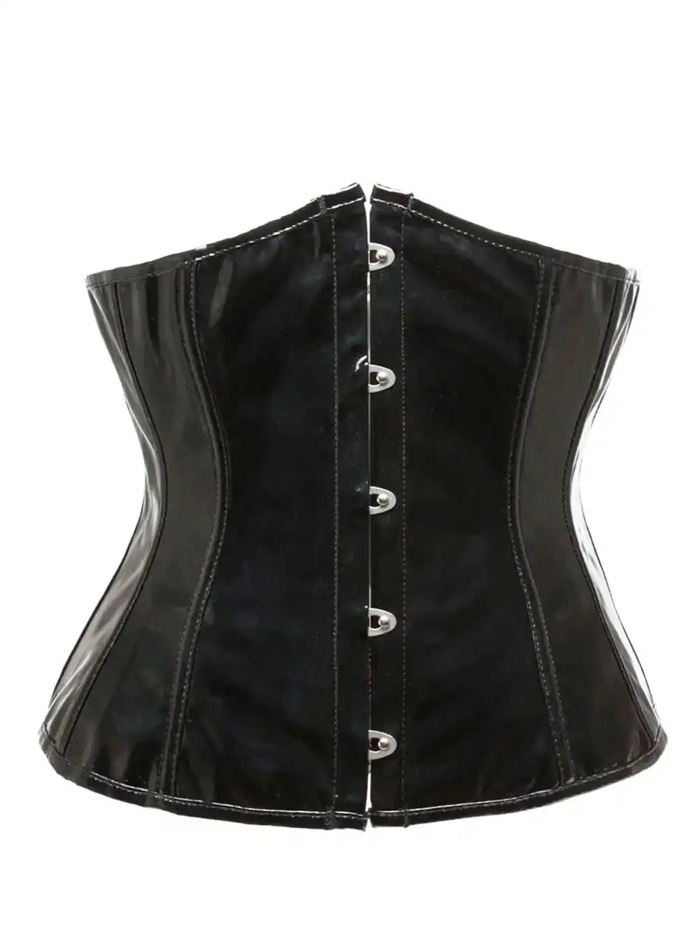 serre taille vinyle corset noir brillant (vue de face) serre taille vinyle corset noir brillant (vue de face)