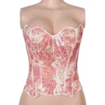 Corset rose en résille ajourée (3) Corset rose en résille ajourée