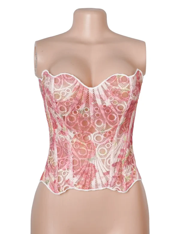 Corset rose en résille ajourée (3) Corset rose en résille ajourée