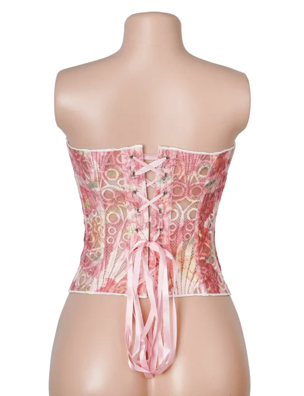 Corset rose en résille ajourée (4) Corset rose en résille ajourée