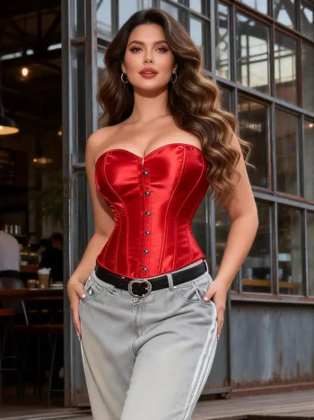Corset rouge en satin (1) Corset rouge en satin