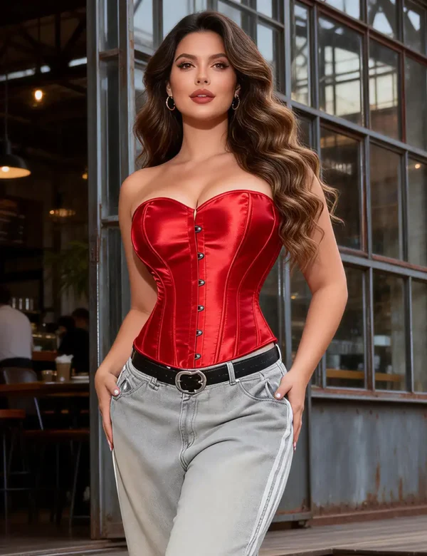 Corset rouge en satin (1) Corset rouge en satin