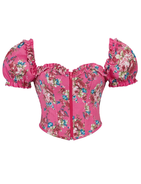 Bustier rose vintage à imprimé fleuri (2) Bustier rose vintage à imprimé fleuri