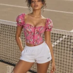 Bustier rose vintage à imprimé fleuri (vue de face) Bustier rose vintage à imprimé fleuri