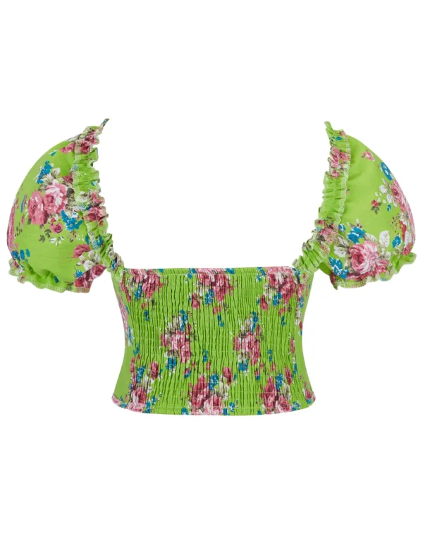 Bustier vert fleuri à manches bouffantes (3) Bustier vert fleuri à manches bouffantes