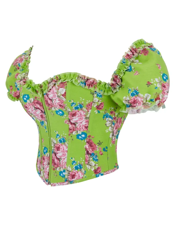 Bustier vert fleuri à manches bouffantes (4) Bustier vert fleuri à manches bouffantes