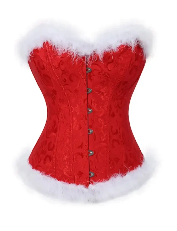 Corset Mère Noël rouge à fourrure blanche (1) Corset Mère Noël rouge à fourrure blanche