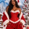 Corset Mère Noël rouge à fourrure blanche 2 Corset Mère Noël rouge à fourrure blanche