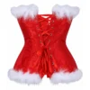 Corset Mère Noël rouge à fourrure blanche (2) Corset Mère Noël rouge à fourrure blanche